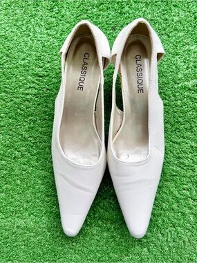 Classique White Pointed Toe D'Orsay Kitten Heel Pumps Women's Dress Shoes US 8W